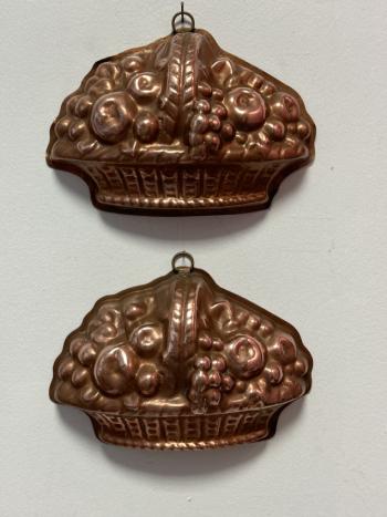 Image of English copper and tin baking molds in fruit basket motif