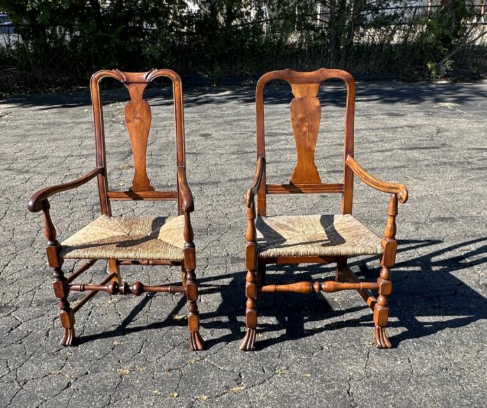 Assembled  pair of Period American Queen Anne arm chairs c1740