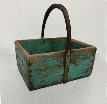 Image of 19thc primitive work box with iron handle