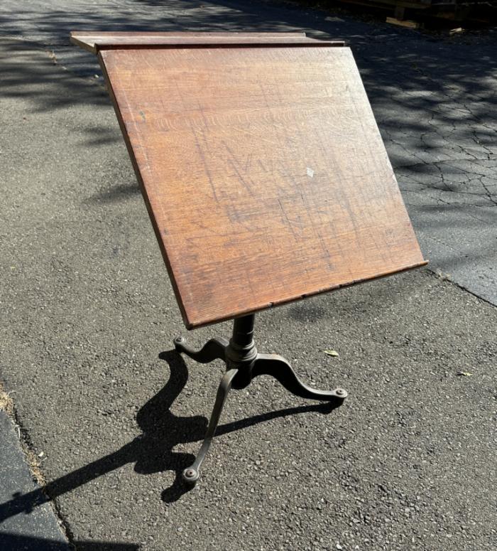 Antique College  iron and oak drafting table c1900