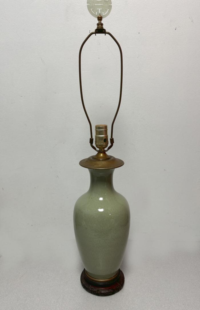 Chinese 19c celadon porcelain vase mounted as lamp