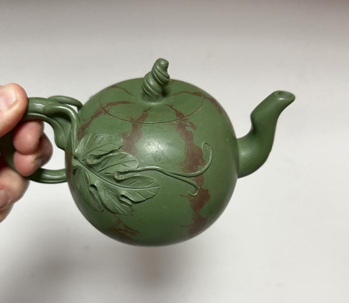 Chinese Yixing green clay watermelon teapot