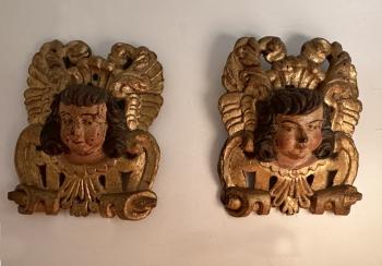 Image of Italian 18thc carved wood angel wall plaques