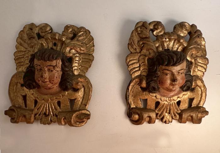 Italian 18thc carved wood angel wall plaques
