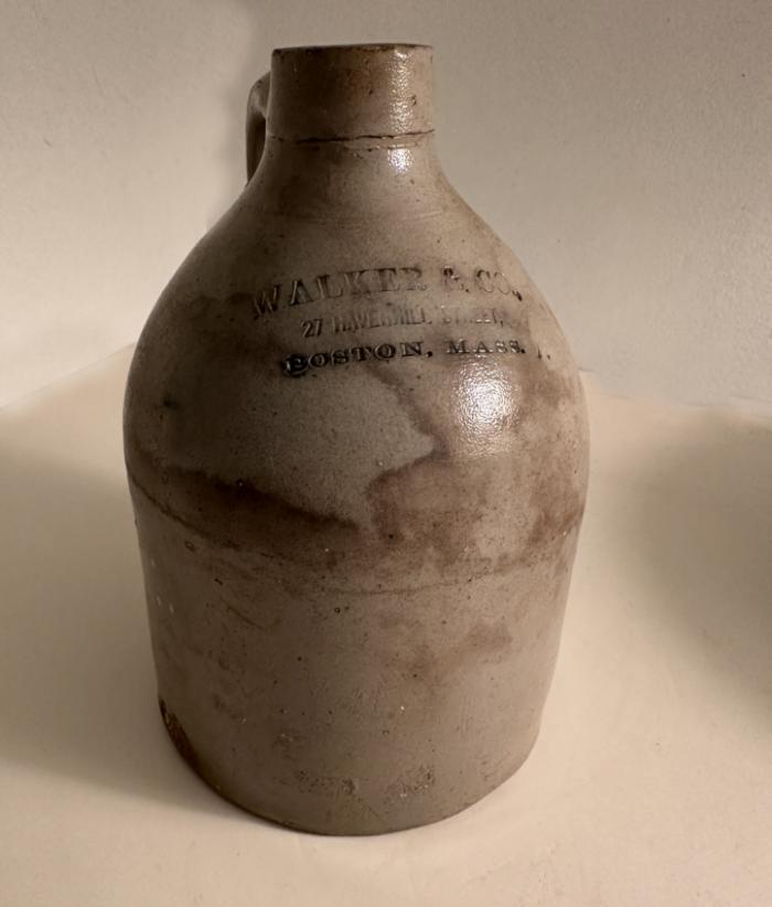 Stoneware jug by Walker and Co Boston Mass