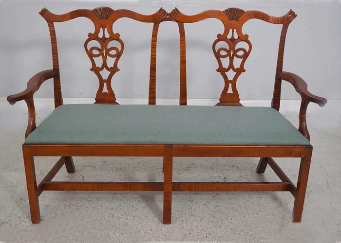 Eldred Wheeler Chippendale settee in tiger maple