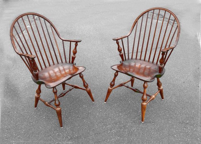 D R Dimes pair continuous arm Windsor chairs