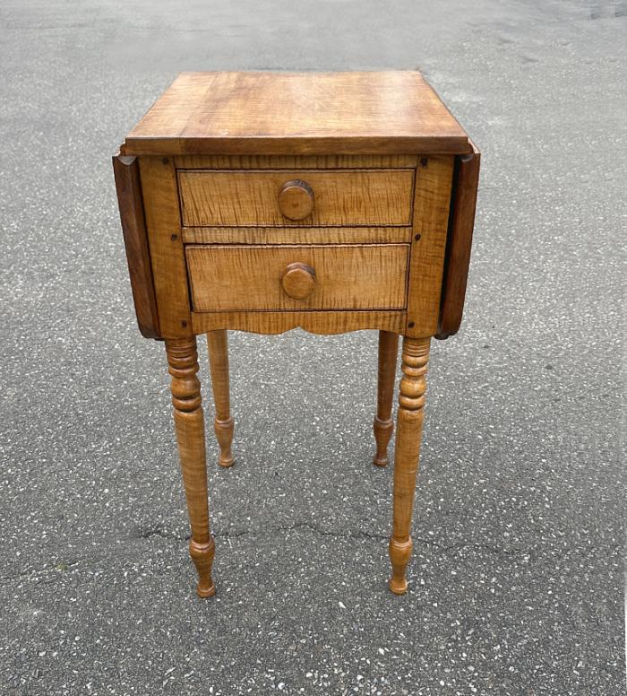 Antique American Sheraton tiger maple work table c1825