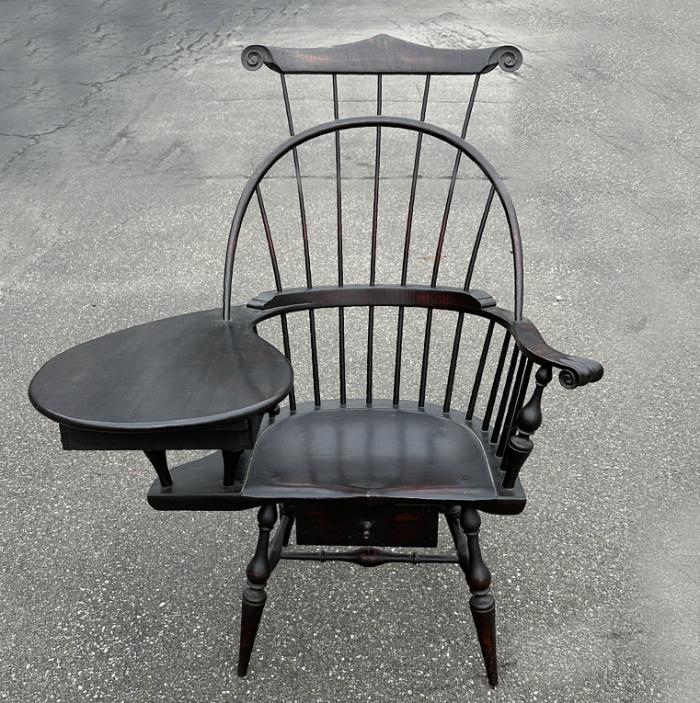 D R Dimes writing arm Windsor chair in crackle black