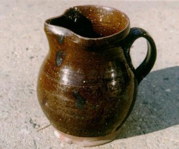Image of Early Antique American Stoneware water jug with slip