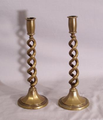 Image of Pr  English twist brass candlesticks c1880