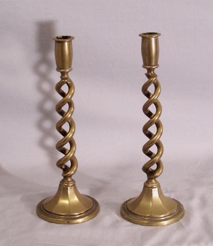 Pr  English twist brass candlesticks c1880
