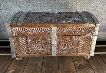Image of Early European carved oak document box c1720