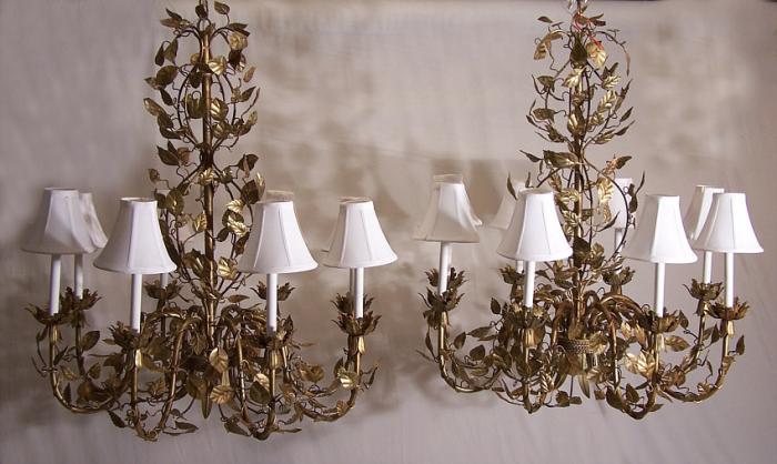 Pair Italian tole and iron chandeliers c1930