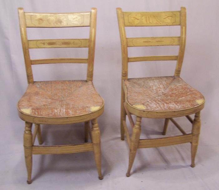 Pr of American country yellow painted chairs Sheraton  c1820