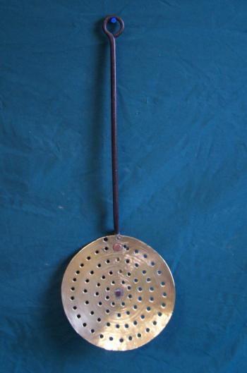 Image of 18th c English or Dutch brass and iron strainer