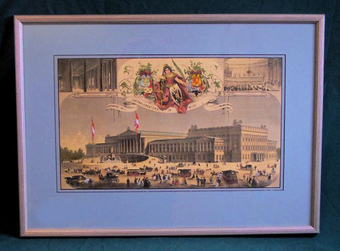 Austrian Parliament Vienna hand colored etching c1870