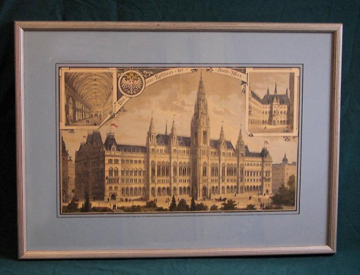 Etching of the Vienna City Hall 1883 by Berndl