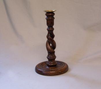 Image of Antique English open barley twist oak candlestick