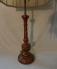 Vintage Chinese red lacquer lamp with wood block shade c1920