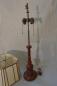 Vintage Chinese red lacquer lamp with wood block shade c1920