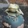 Artisan ceramic frog and fish garden sculpture