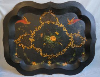 Image of Antique Victorian tole painted tin tray painted free hand c1880